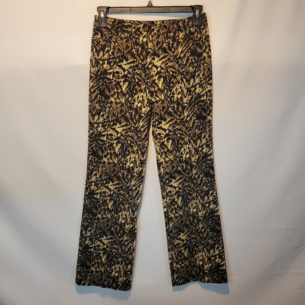 CARLISLE Size 2 Vintage Animal Print Straight Pants Black Olive Tan